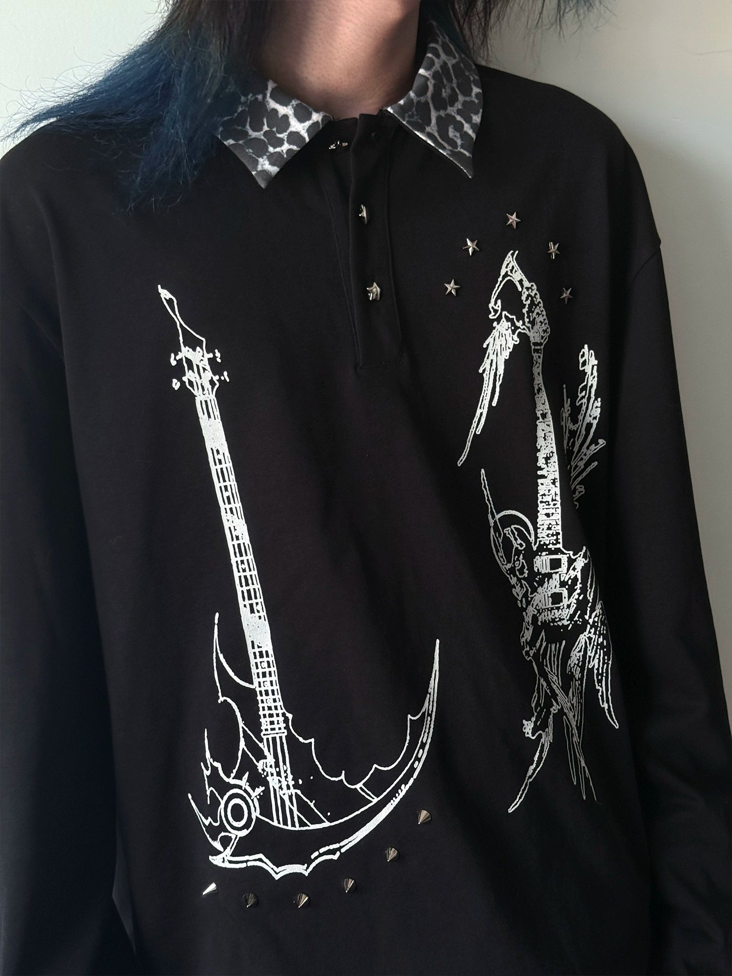 PAIKI Leopard Print Spliced Lapel Polo Shirt