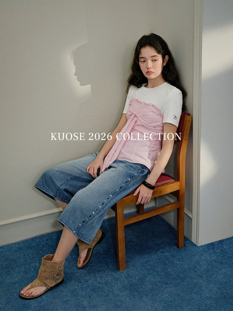 Kuose Striped Suspender Casual Pants Two-piece Set