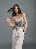 AGAM Vintage Striped Skinny Strap Lace Edge Sling