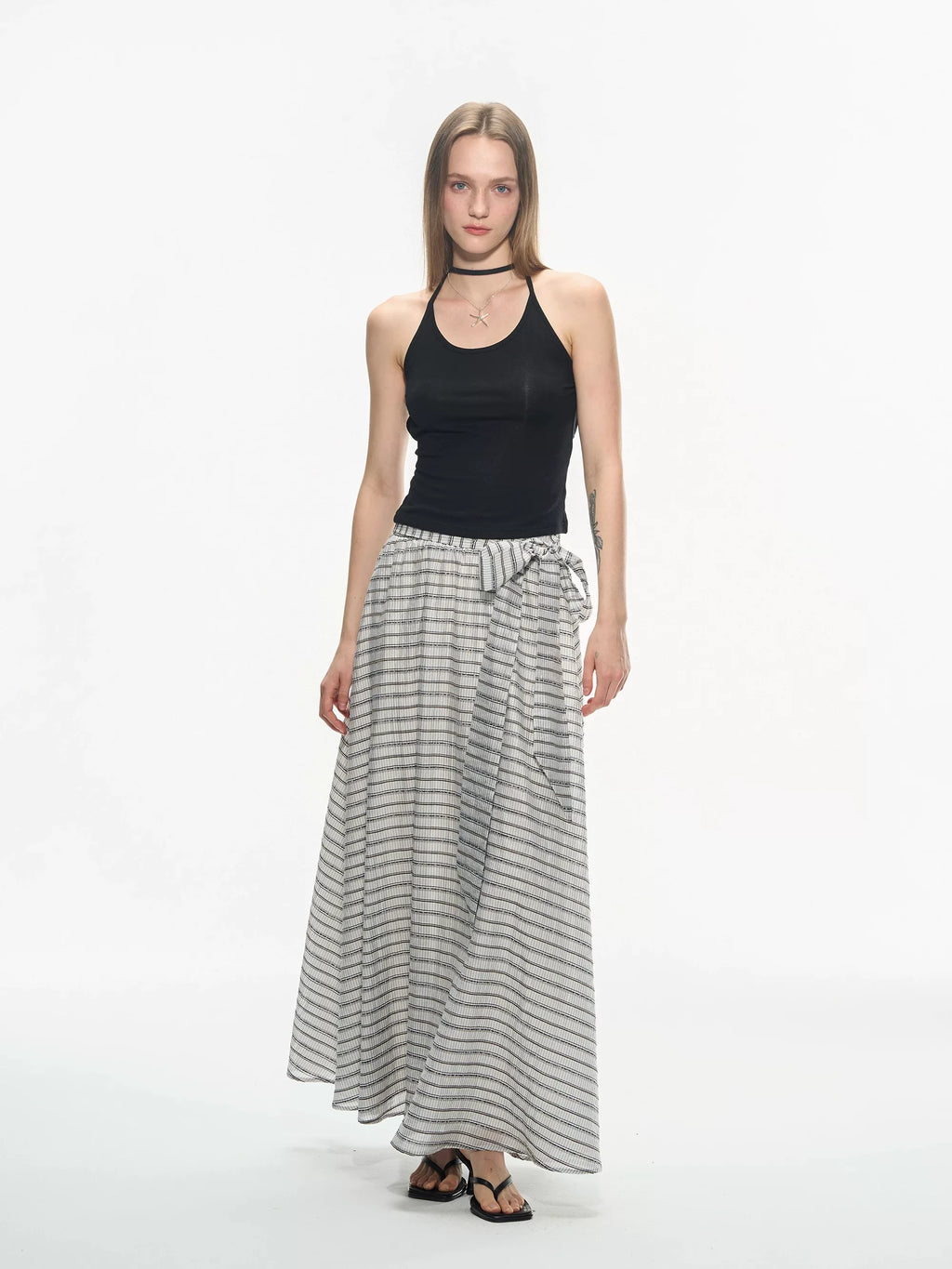 THELIGHT Striped Loose Breathable Strap Dress