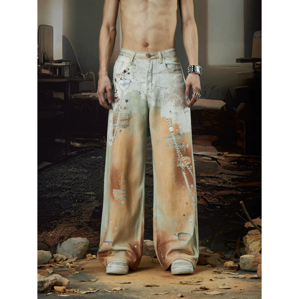 NOMANIAI Old Loose Straight Print Jeans