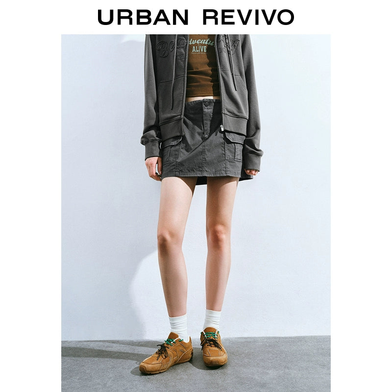URBAN REVIVO Tooling Double-sided Patch Bag American Straight Short Skirt