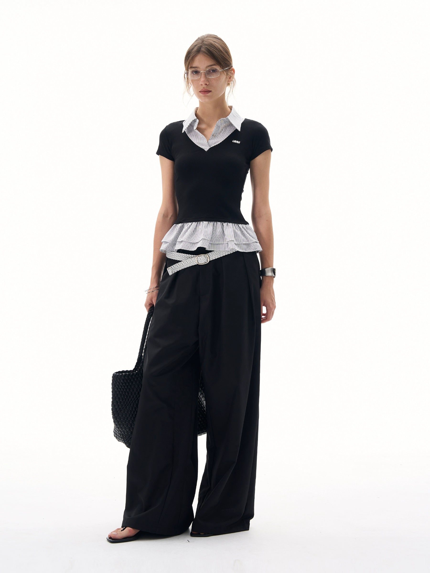 MADWITCH Splicing Fake Two Casual Tee