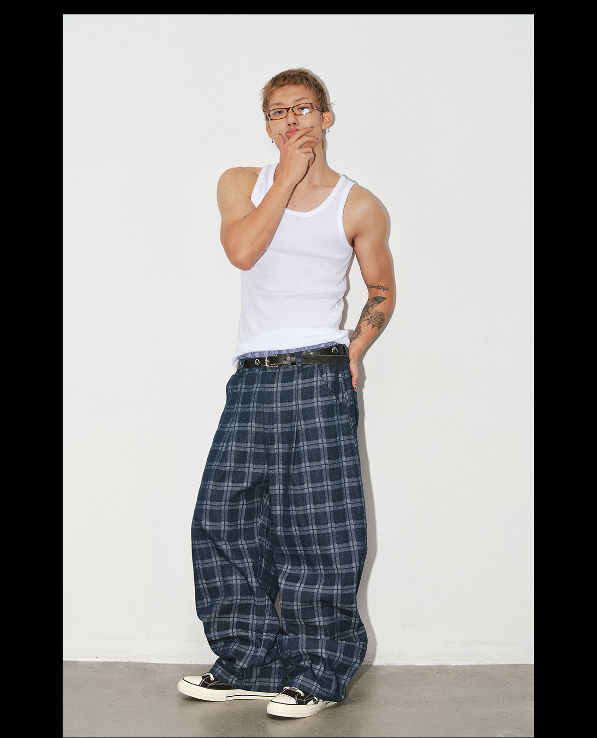 NOVACAM Retro Plaid Wide-leg Slacks