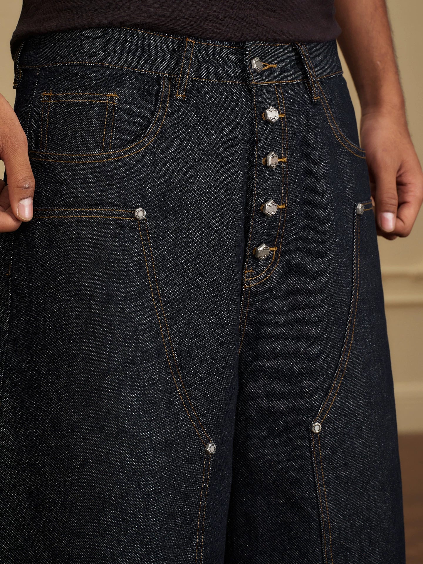 YADcrew 220g Breathable Different American Retro Button Denim Culottes