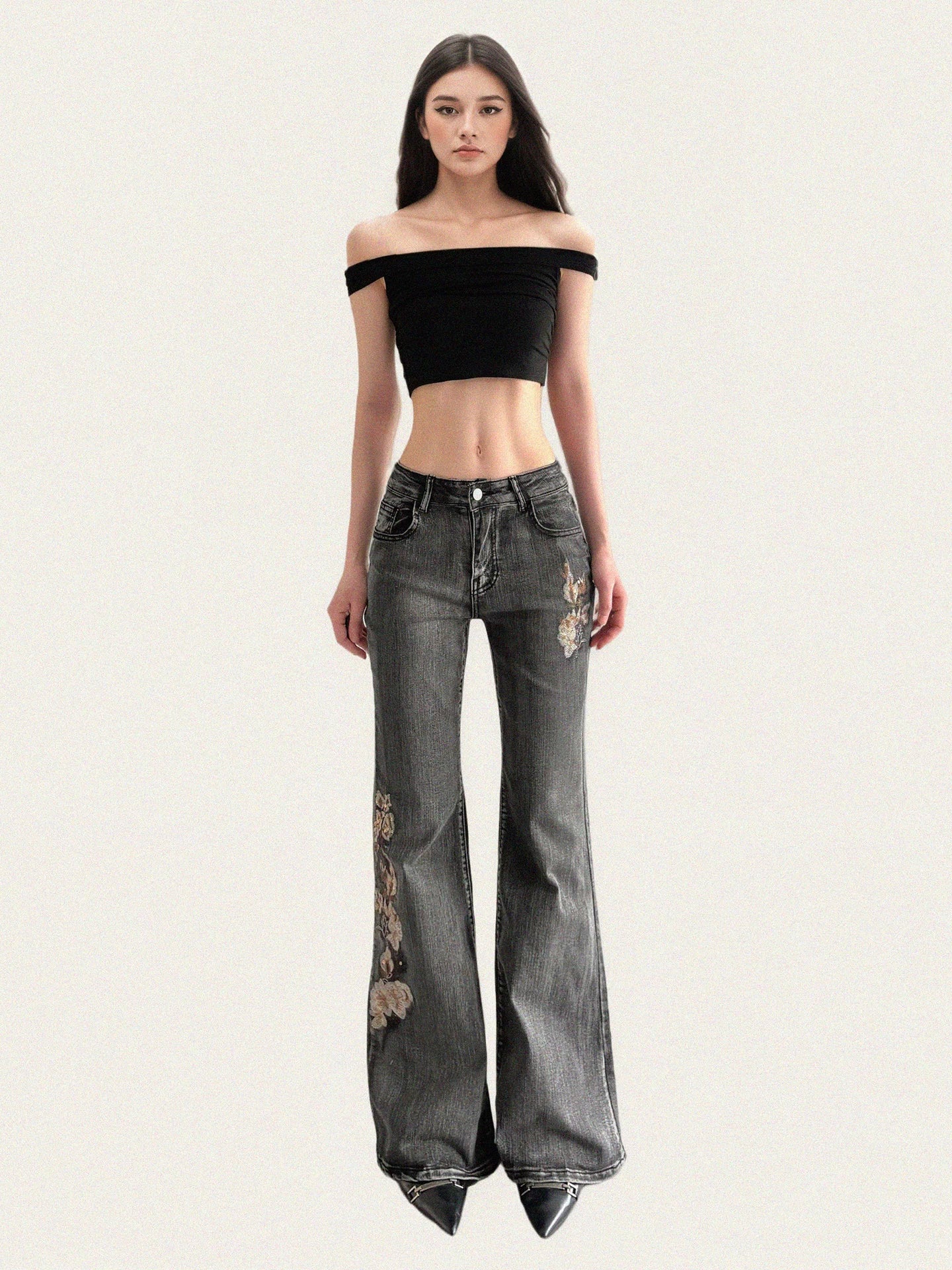 FUNOFF Vintage Embroidered Pocket Pull Jeans