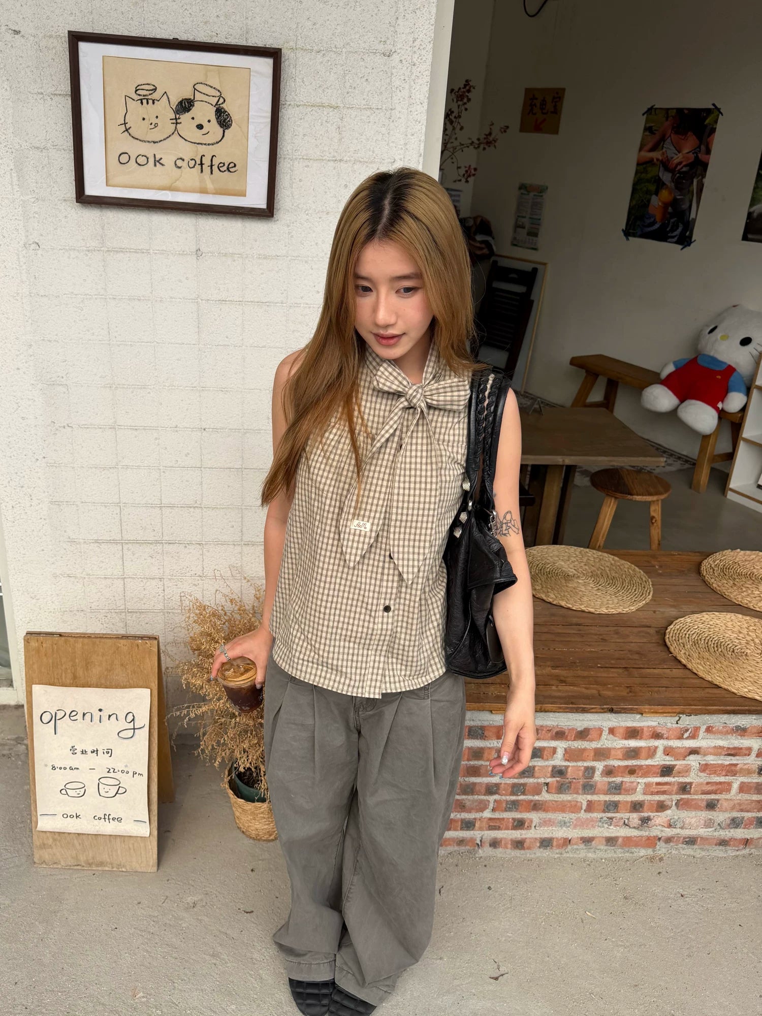 CCYE Bow Plaid Sleeveless Shirt