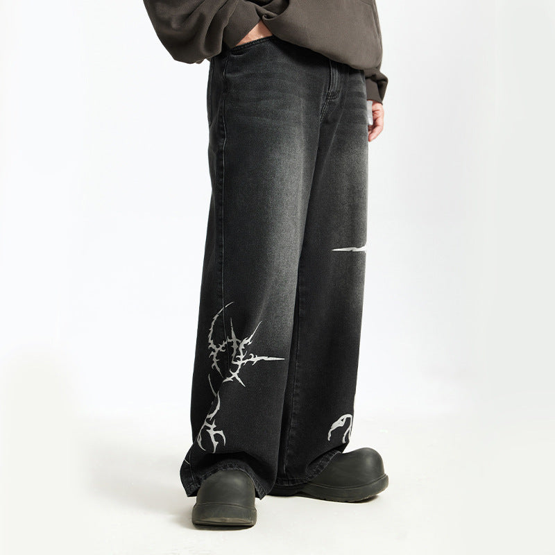 Inflation Totem Print Wash Water Straight Jeans