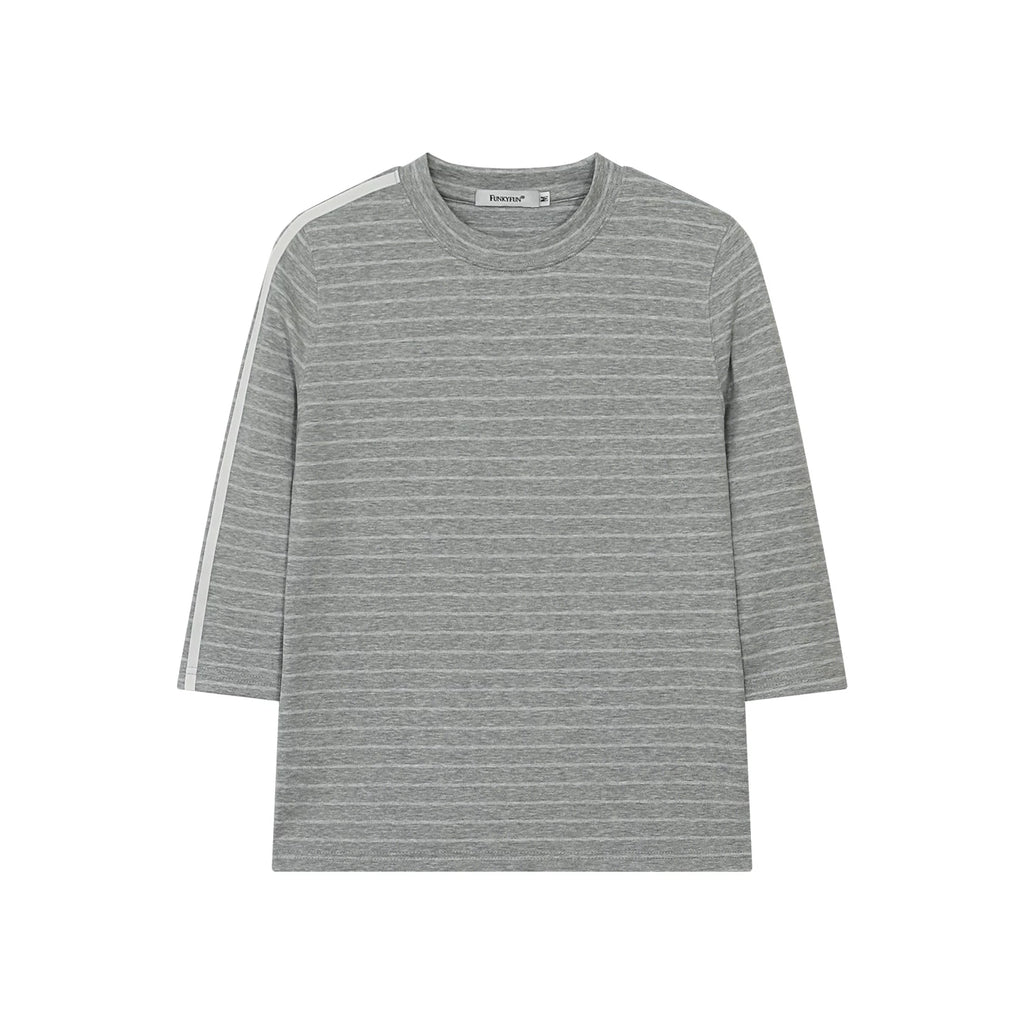 FUNKYFUN Stretch Pinstriped Front Shoulder Tee