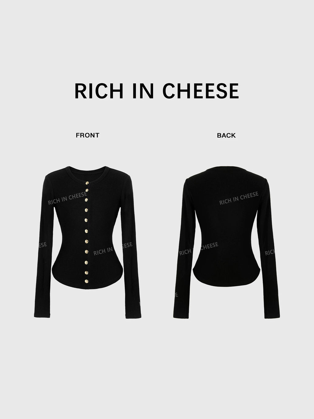 RICH IN CHEESE Metal Buckle Premium Crew-neck Knitted Cardigan