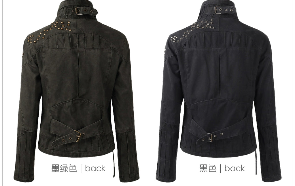 NOMANIAI Old Embroidered Bronze Rivet Short Denim Jacket