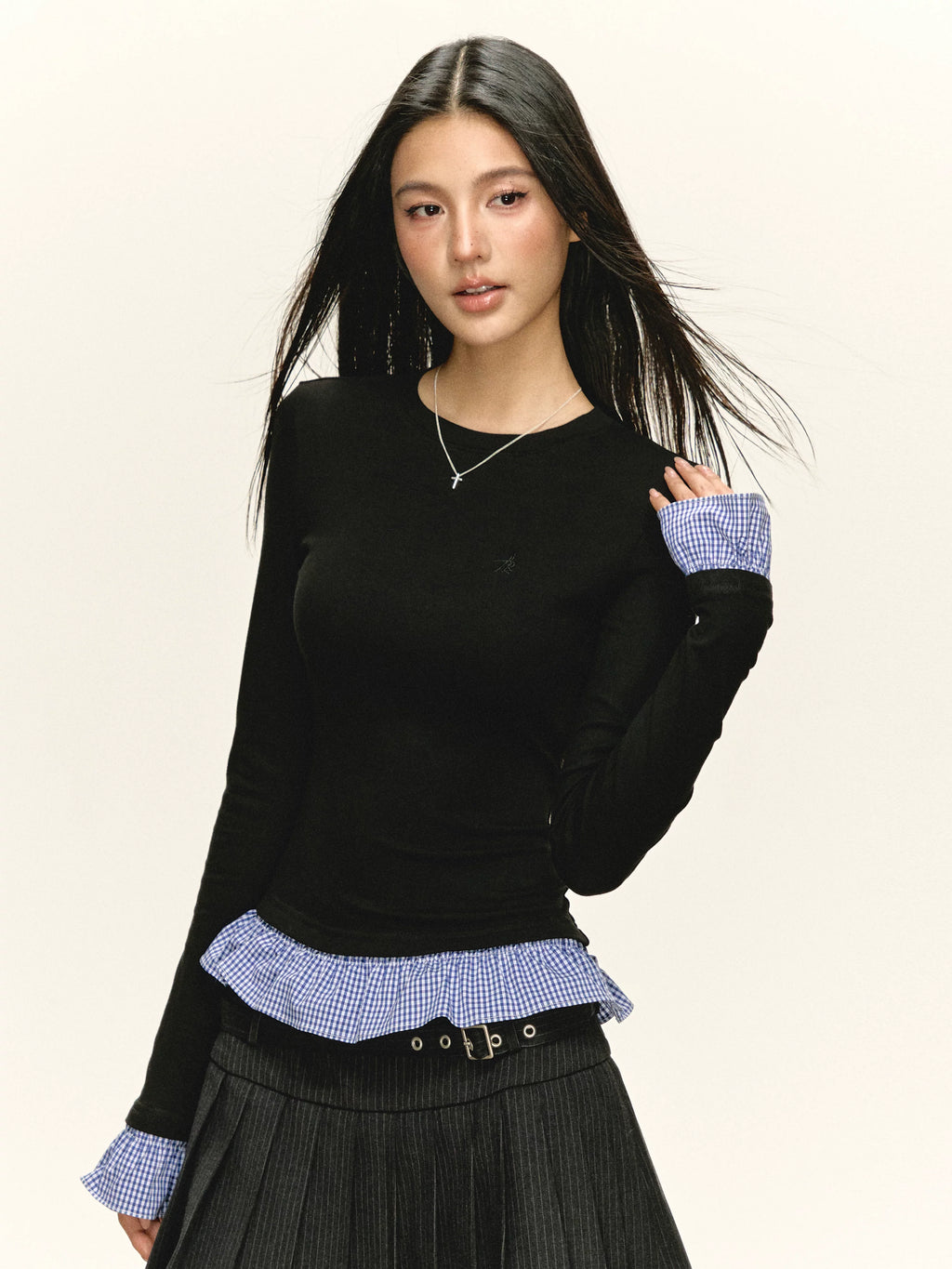 Ariseism Vintage Splicing Fake Two-piece Long Sleeve