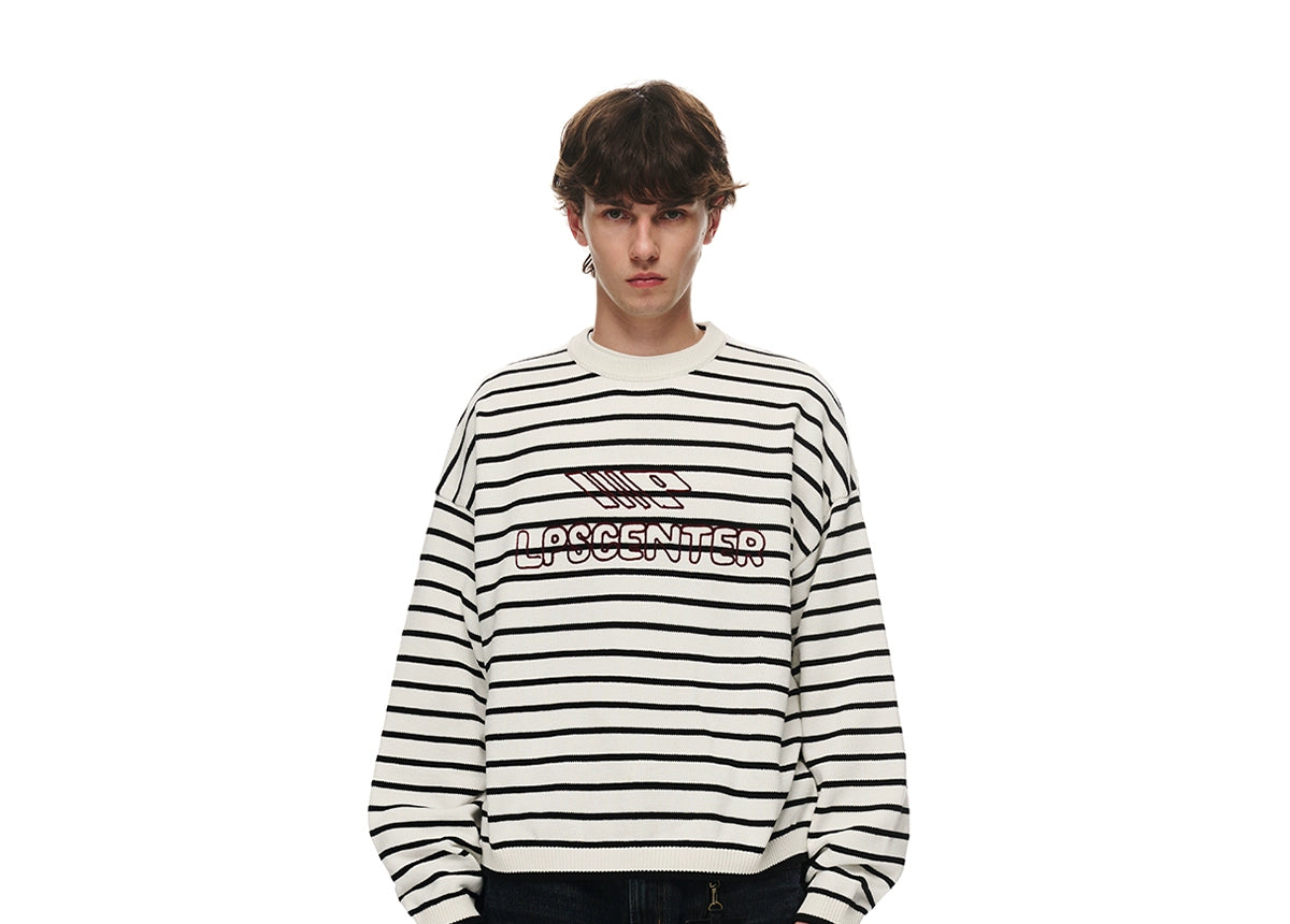 Loopsoon Chain Embroidered Striped Sweater