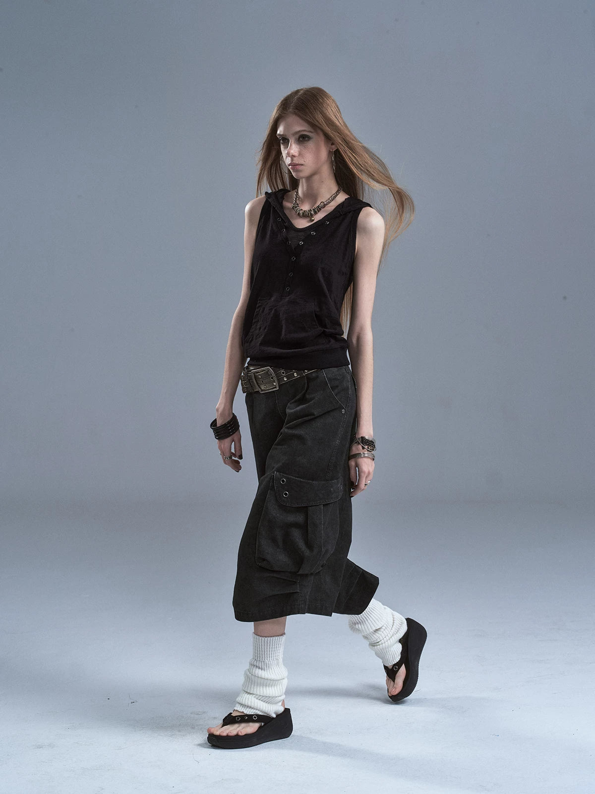 WearAndtear Fake Two-piece Hooded Spliced Sleeveless Vest
