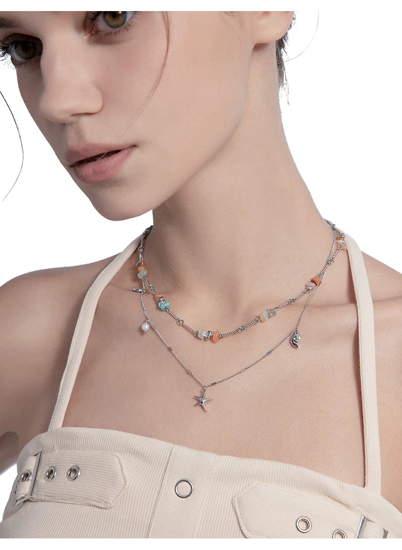 MASW Gravel Double Stacked Detachable Star Pendant Necklace