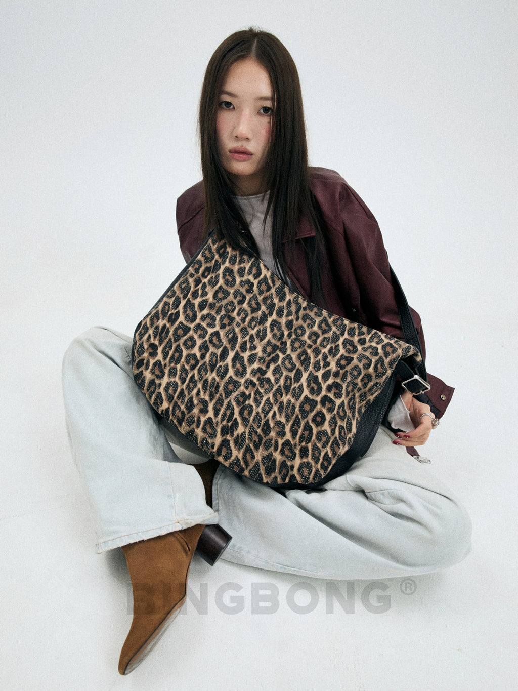 BINGBONG Leopard Print Large-capacity Color Matching Messenger Tote Bag