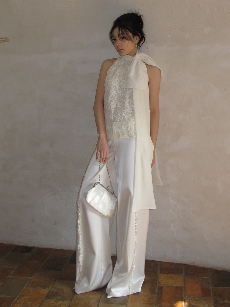 J TheChosen Three-dimensional Embroidered Lace Streamer Bow Vest