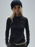 WearAndtear Stitching Rivet Neckline Slim Stand-up Collar Jacket