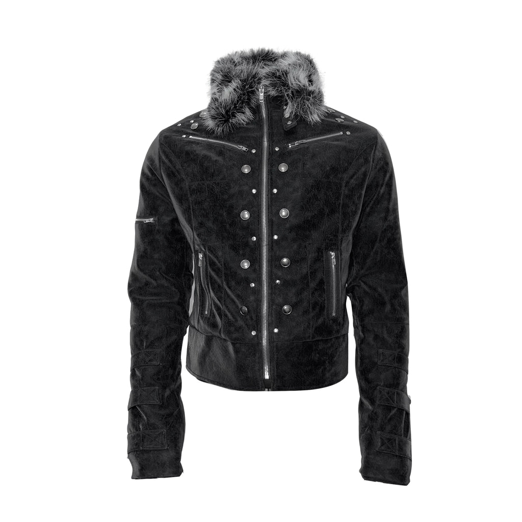 PAIKI Fur Collar Suede Padded Slim Jacket