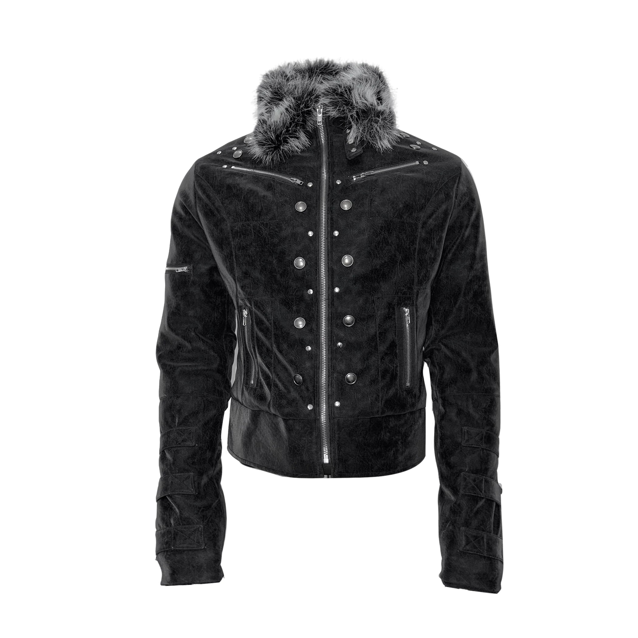 PAIKI Fur Collar Suede Padded Slim Jacket