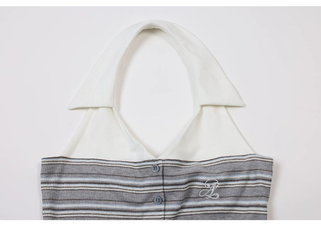Ablueberry Striped Neck Vest