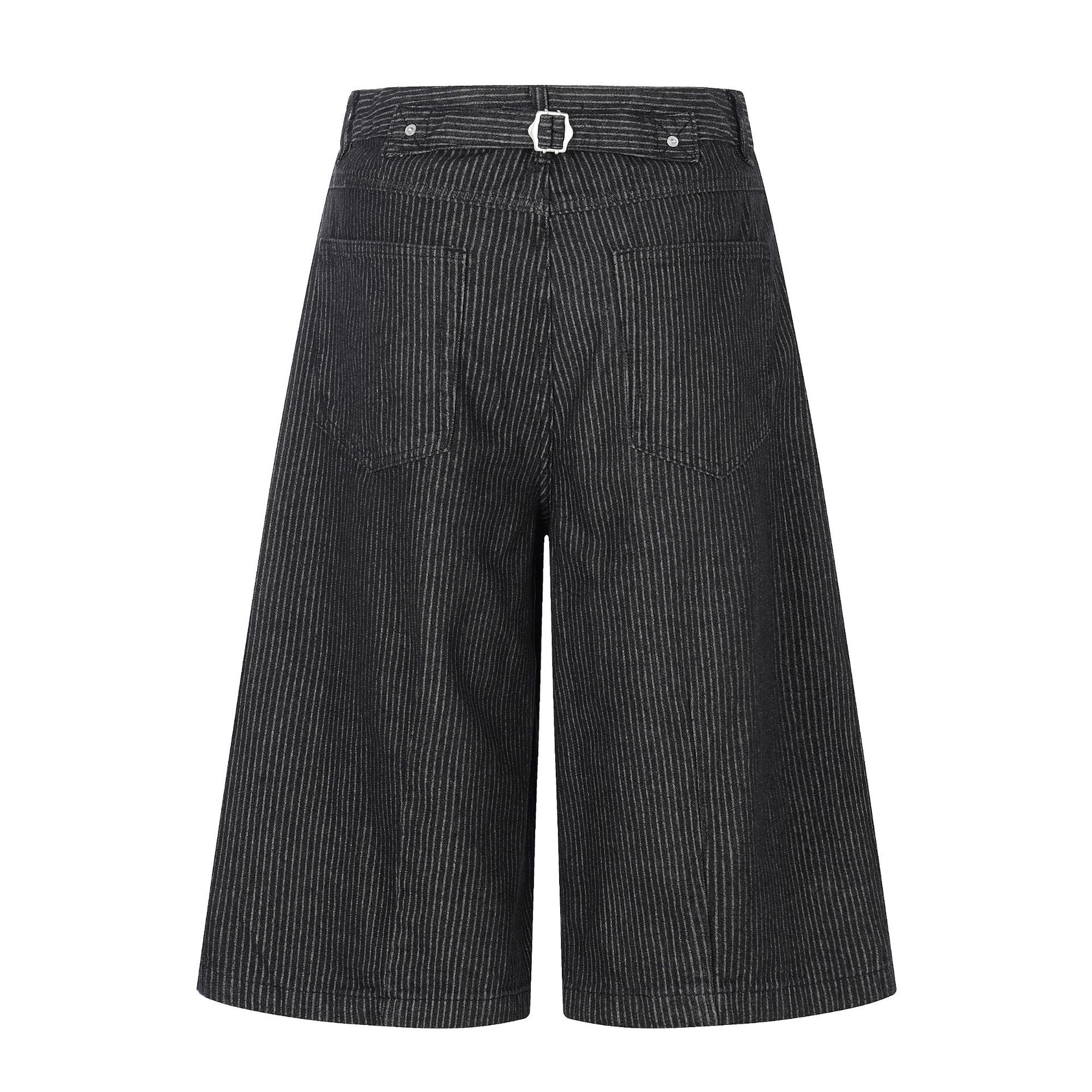 11KN Vintage Striped Pleated Cropped Jeans