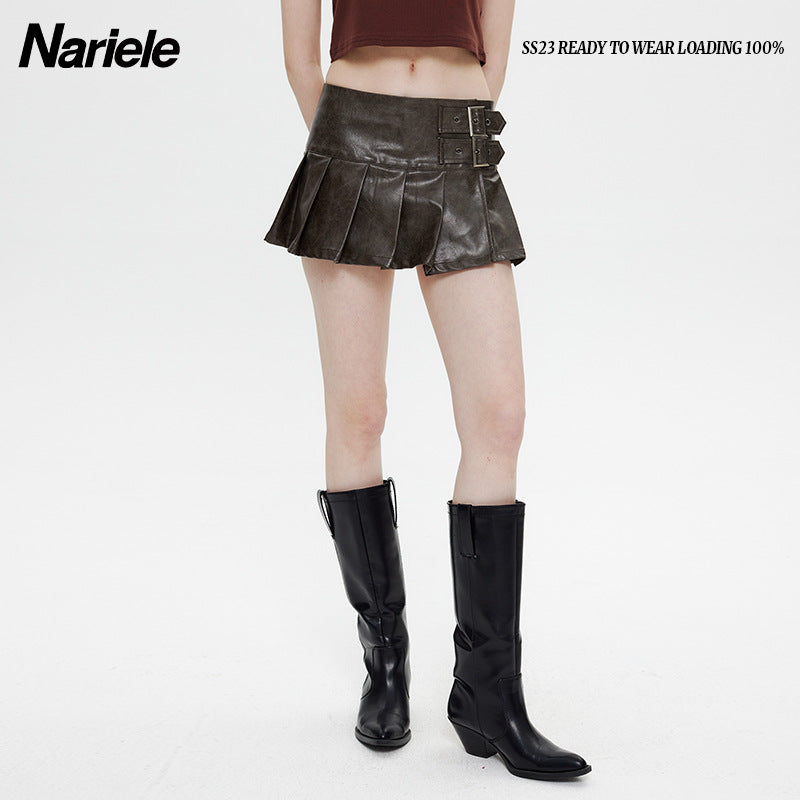 Nariele High Waist Pleated Miniskirt A Word Skirt