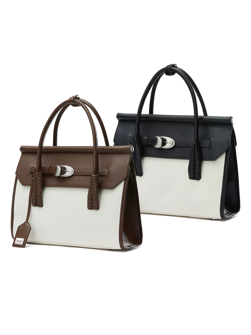 TAICHIISM Vintage Spliced Leather Crossbody Hand-held Birkin Canvas Bag
