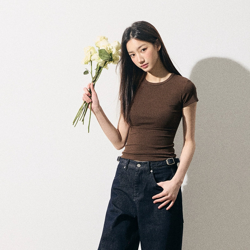 RPB BRAND Simple Fashion Front Shoulder Slim Waist Tee