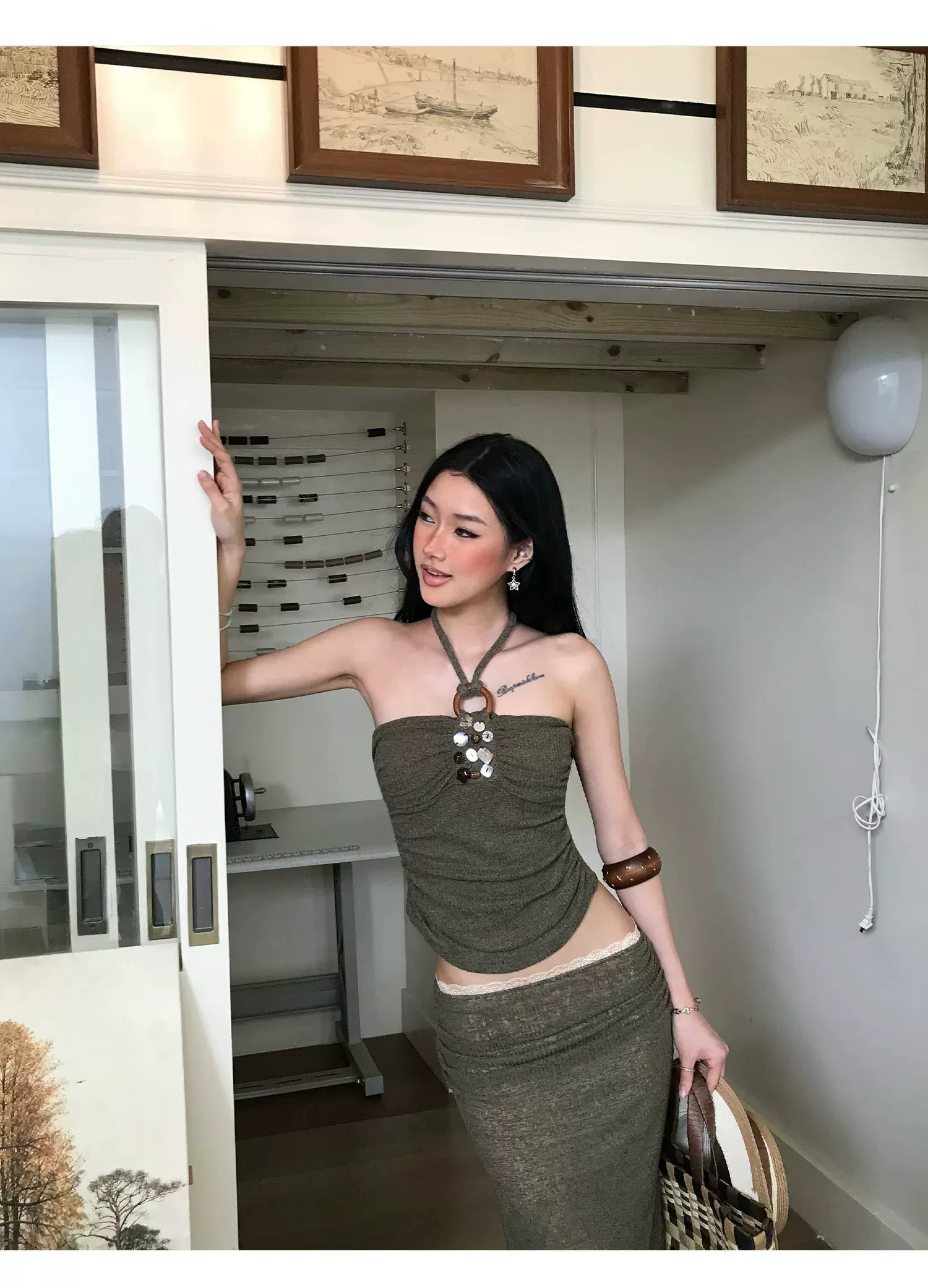 Audwyn Slim and Thin Neck Tube Top Skirt Set