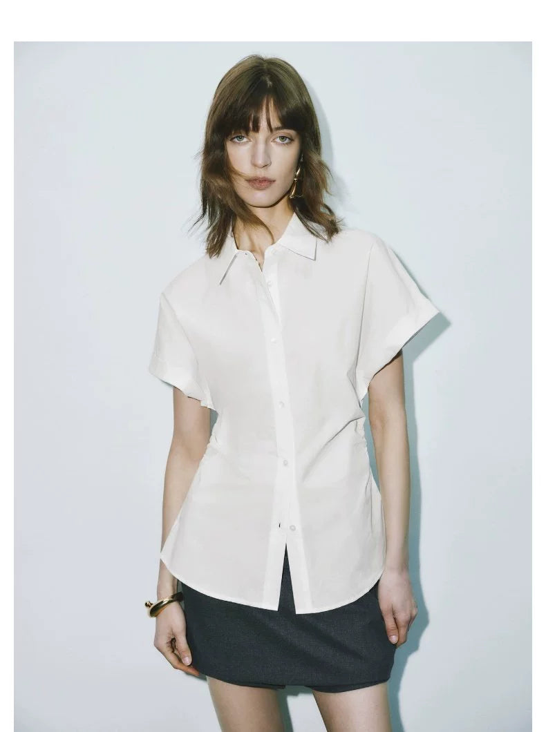 URBAN REVIVO Temperament Commuter Pleated Waist Open Shirt