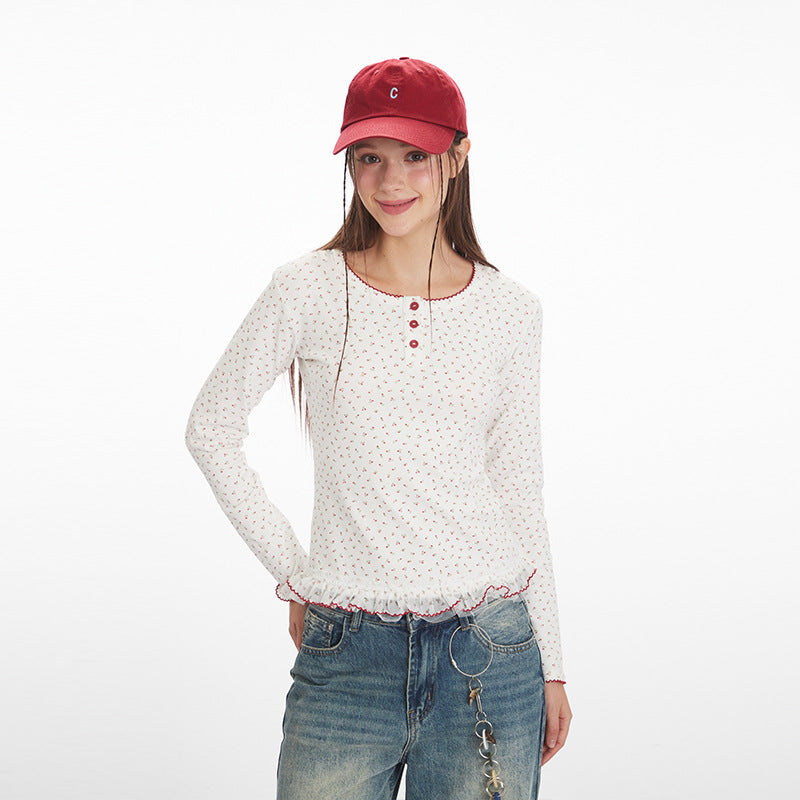 Nariele Floral Sweet Stitching Lace Long Sleeve