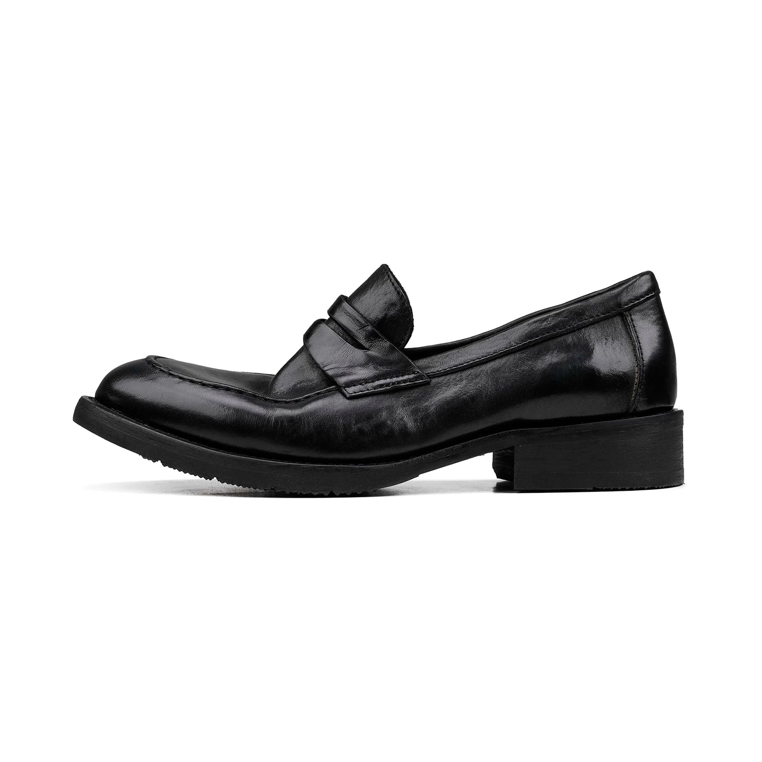 HANQIAORJI Washed Old Horse Leather One-pedal Loafers
