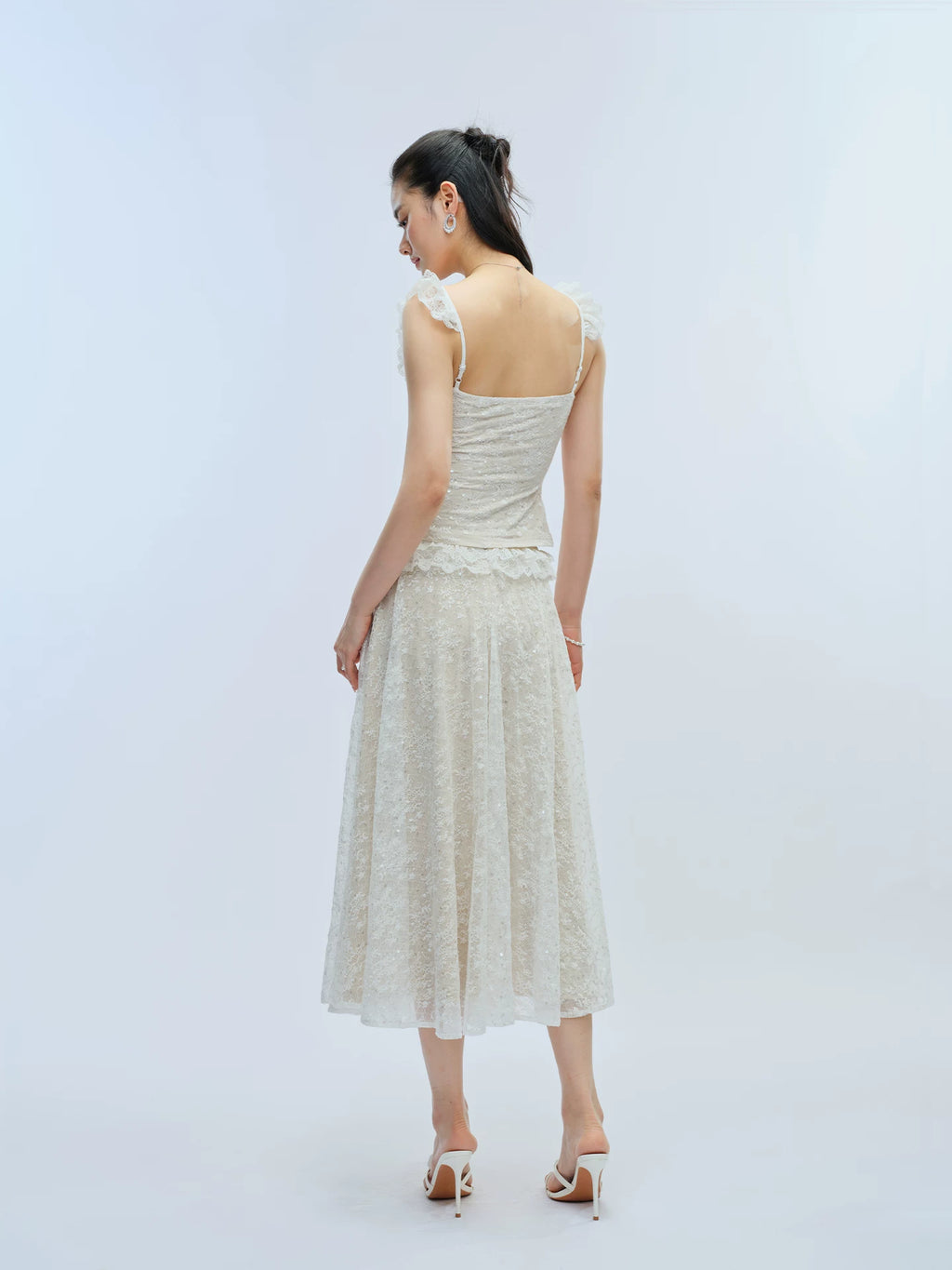 J TheChosen Lace Sequined Flountain Tank Top Skirt Set