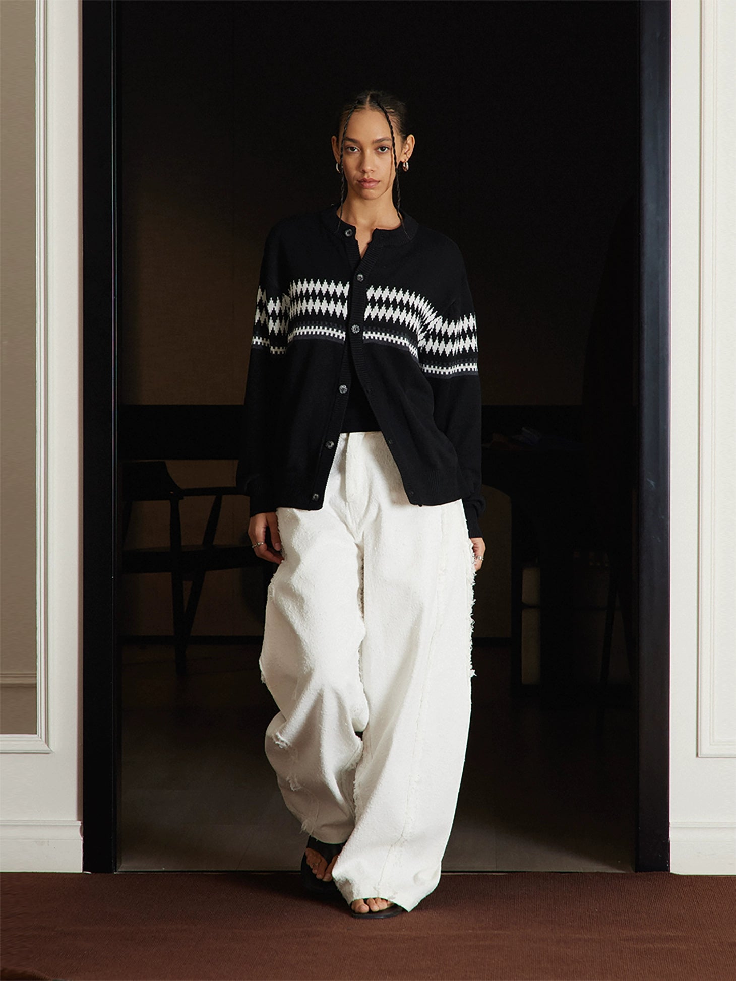 TZ Killer Jacquard Striped Versatile Loose Cardigan