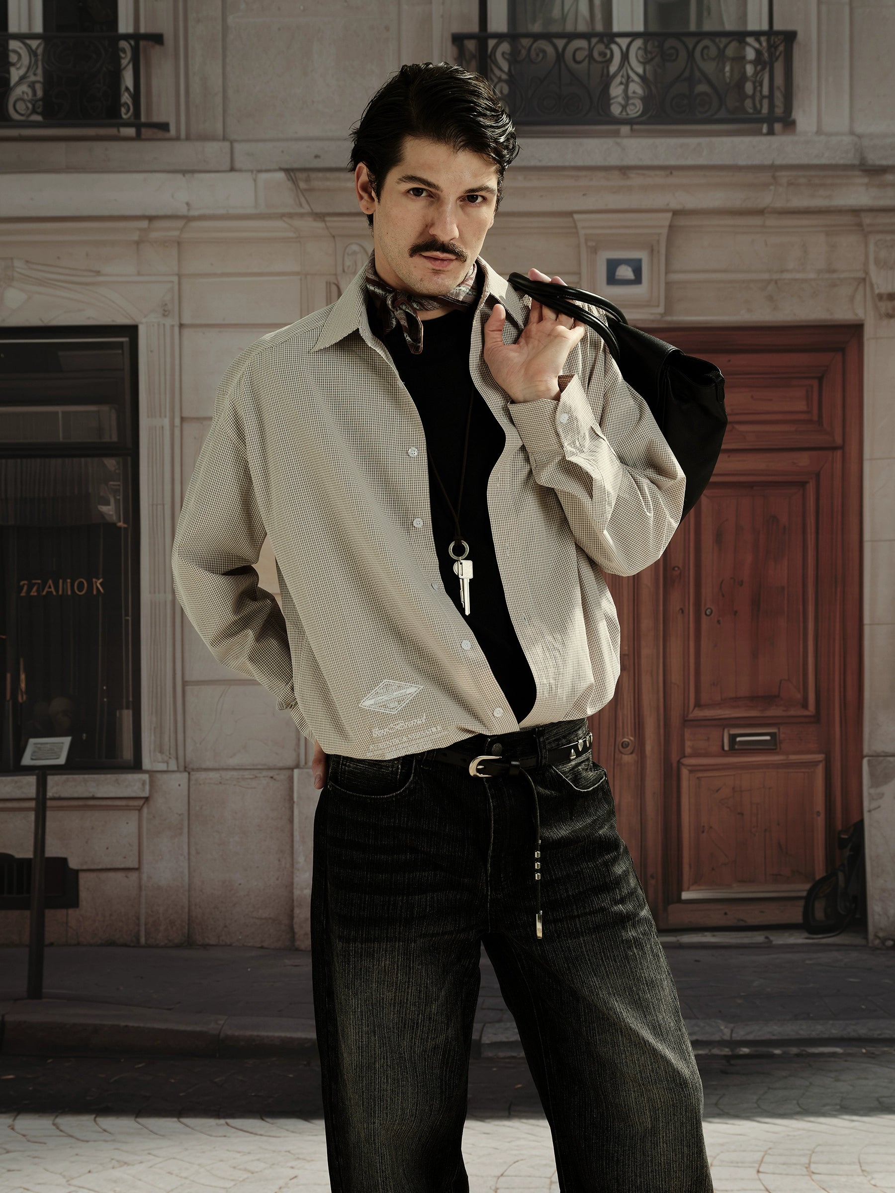 MADWITCH Light Luxury Alphabet Embroidered Plaid Shirt