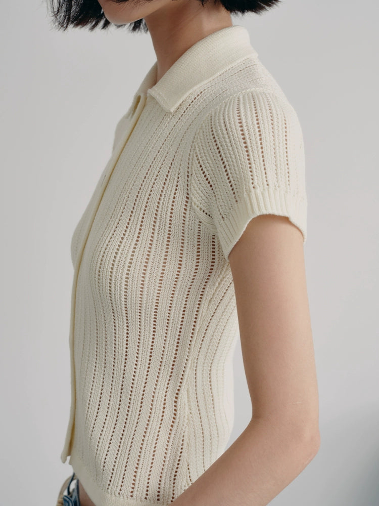 JCAESAR Lapel Hollow-knit Cardigan