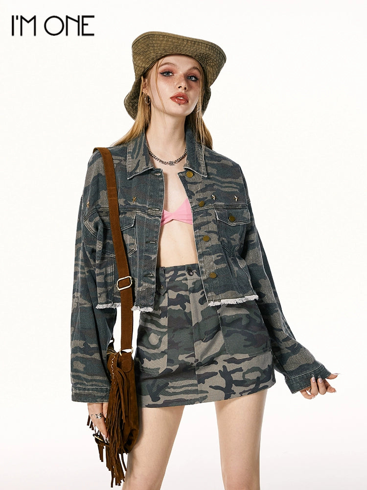 IMONE Classic Camo Vintage Loose Denim Jacket