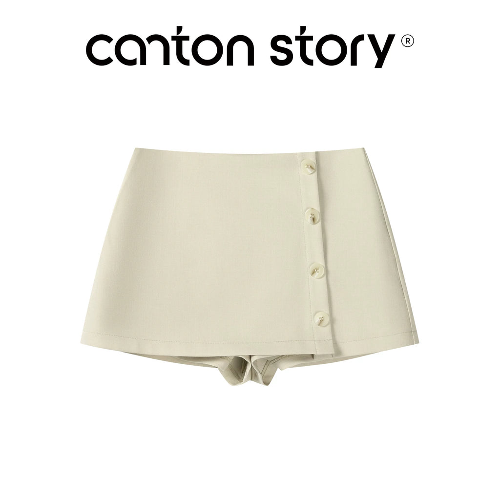 Cantonstory Retro Temperament High Waist Suit Short Skirt Pants