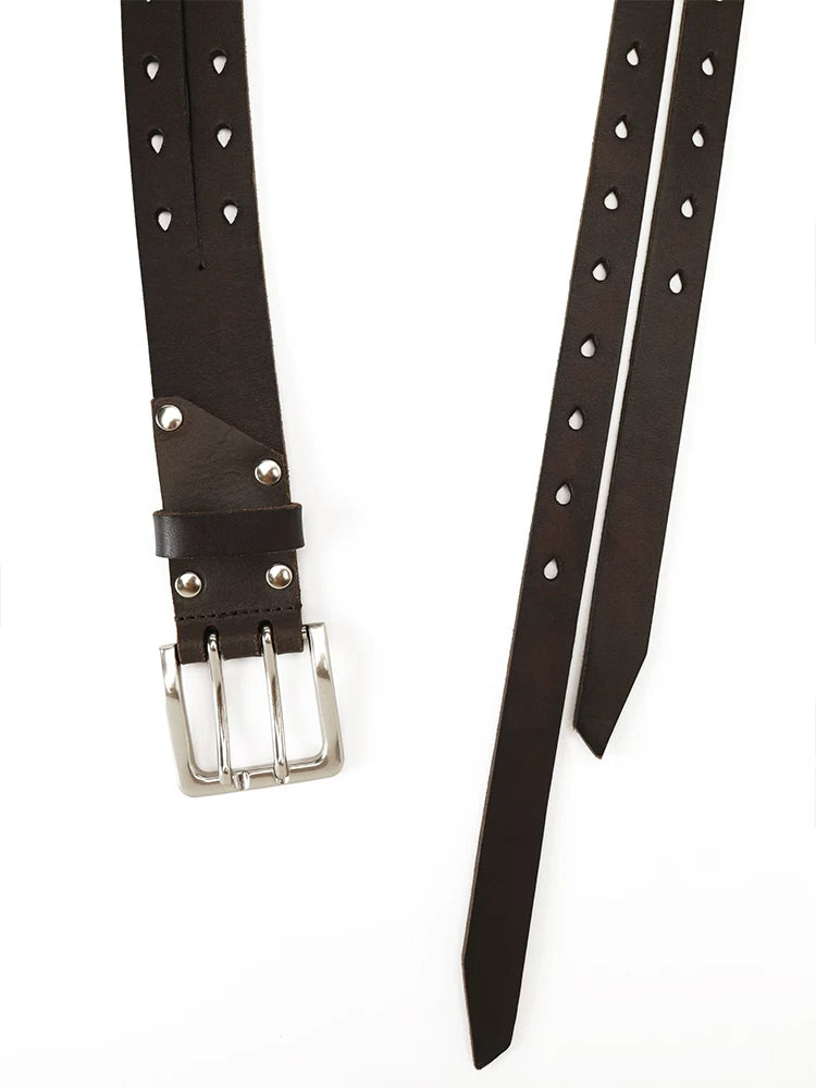 Borrowed Project Double-breasted Leather Pin Buckle Belt