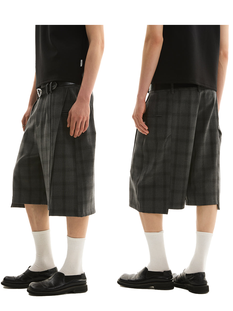 FUNKYFUN Splicing Staggered Trousers Suit Shorts