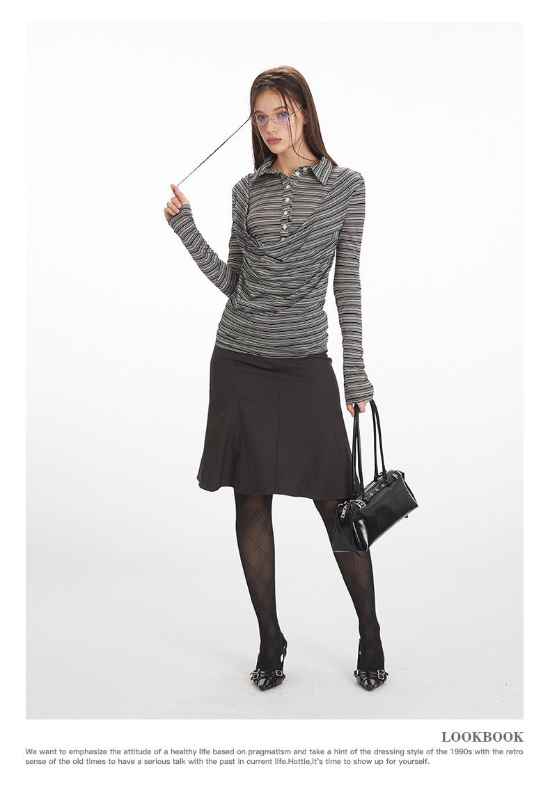 Nariele Irregular Striped Shoulder Long Sleeves