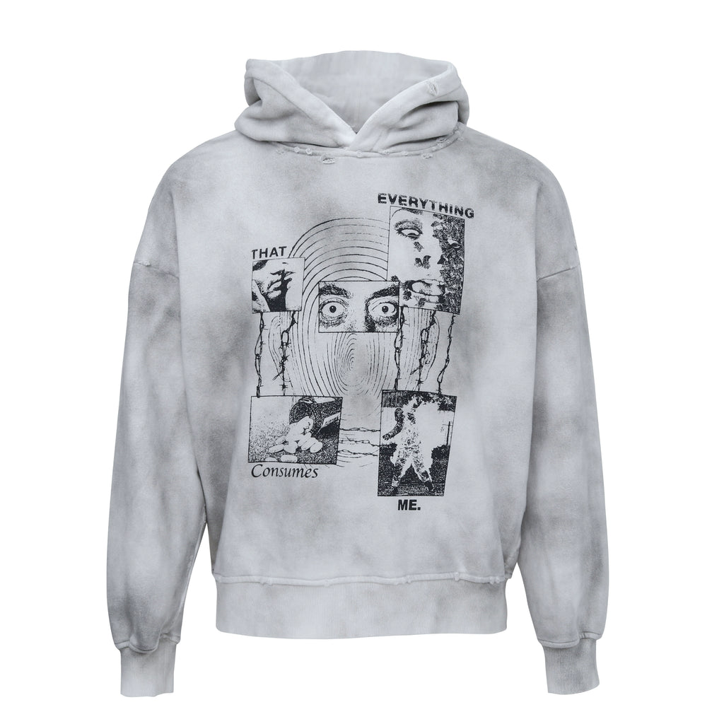 PERDU Dirty Dye Old Wash Water Damage Print Hooded Sweater