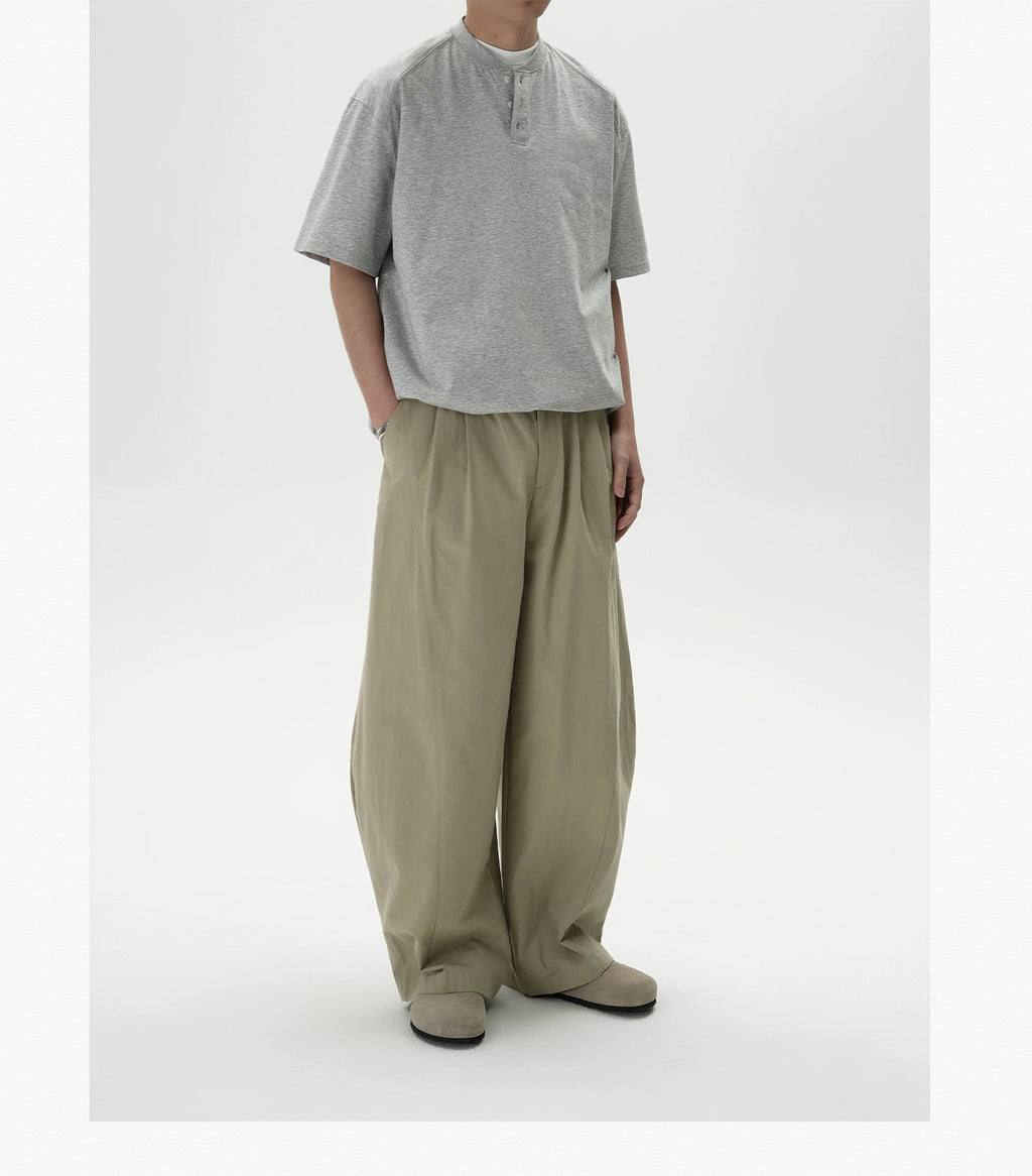 AWT Simple Casual Henry Collar Loose Tee