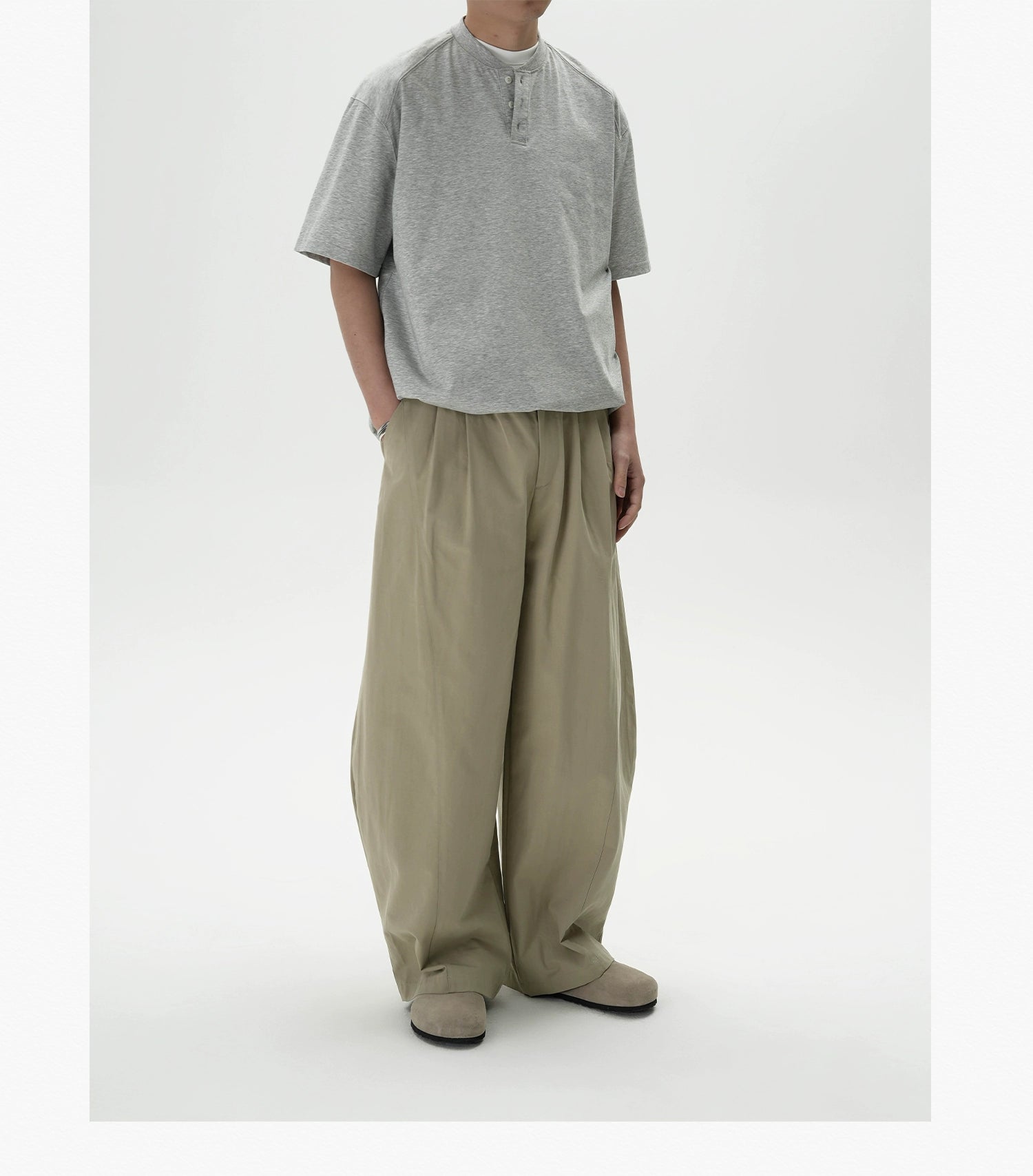 AWT Simple Casual Henry Collar Loose Tee