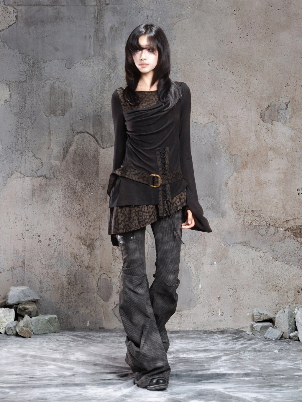ARIADNAw Contrast Fake Two-piece Crew Neck Knitted Long Sleeves