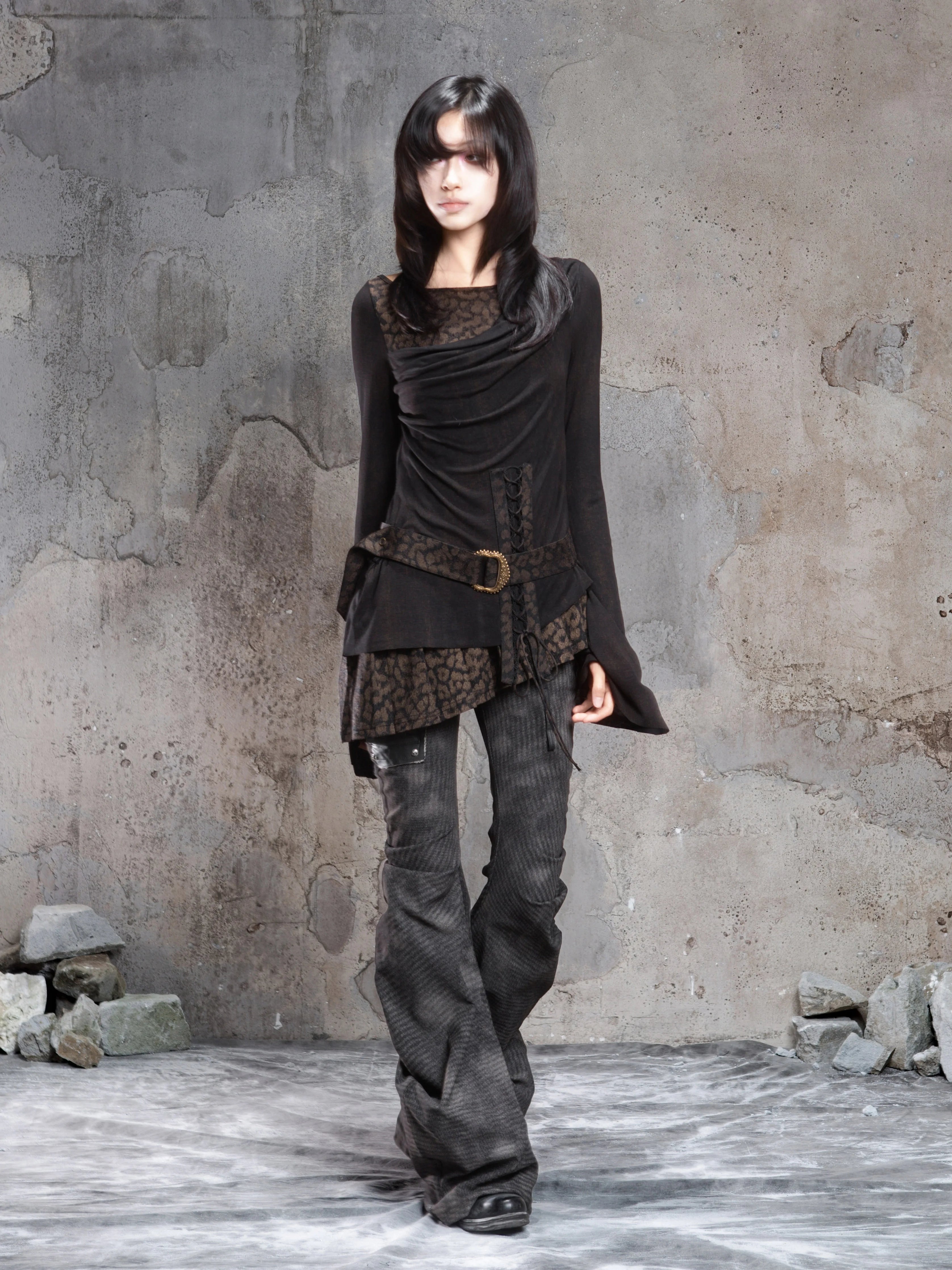 ARIADNAw Contrast Fake Two-piece Crew Neck Knitted Long Sleeves
