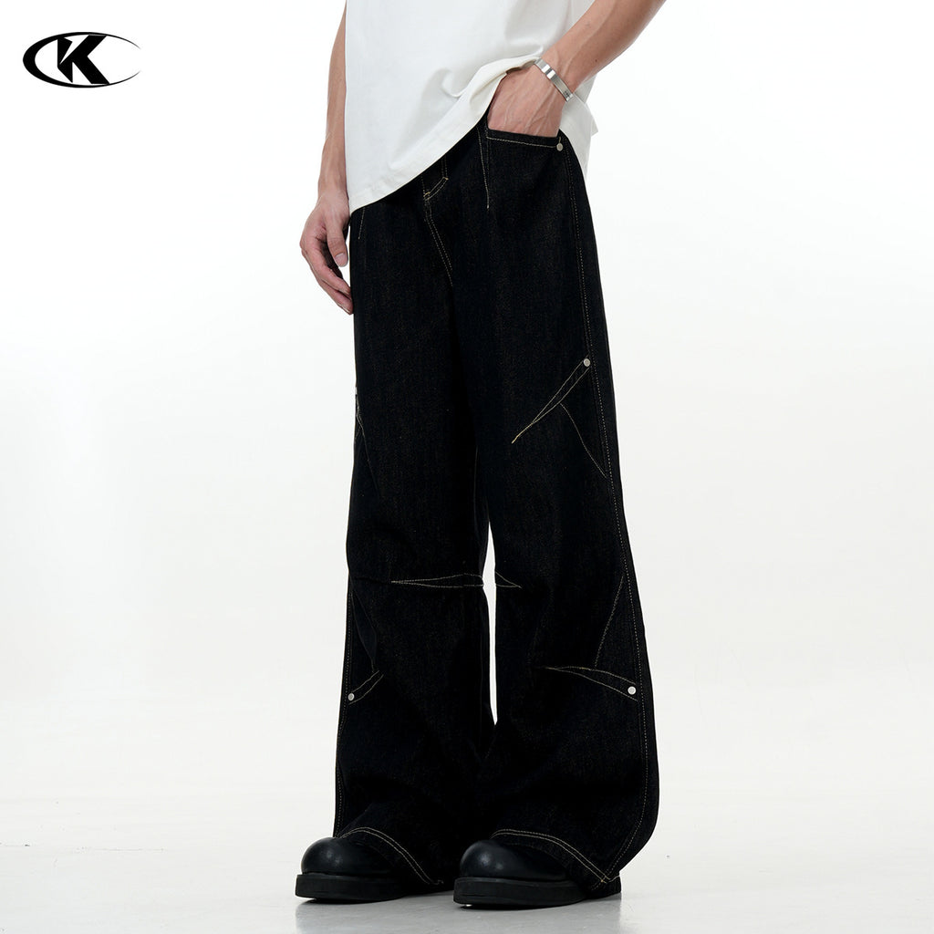 11KN Retro Three-dimensional Structure Washed Jeans