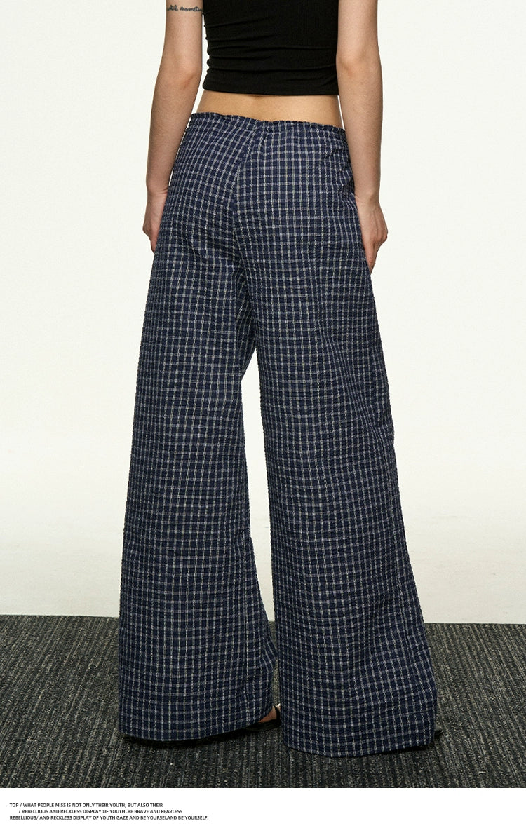 Aaisup Vintage Checked Casual Versatile Drawstring Pants