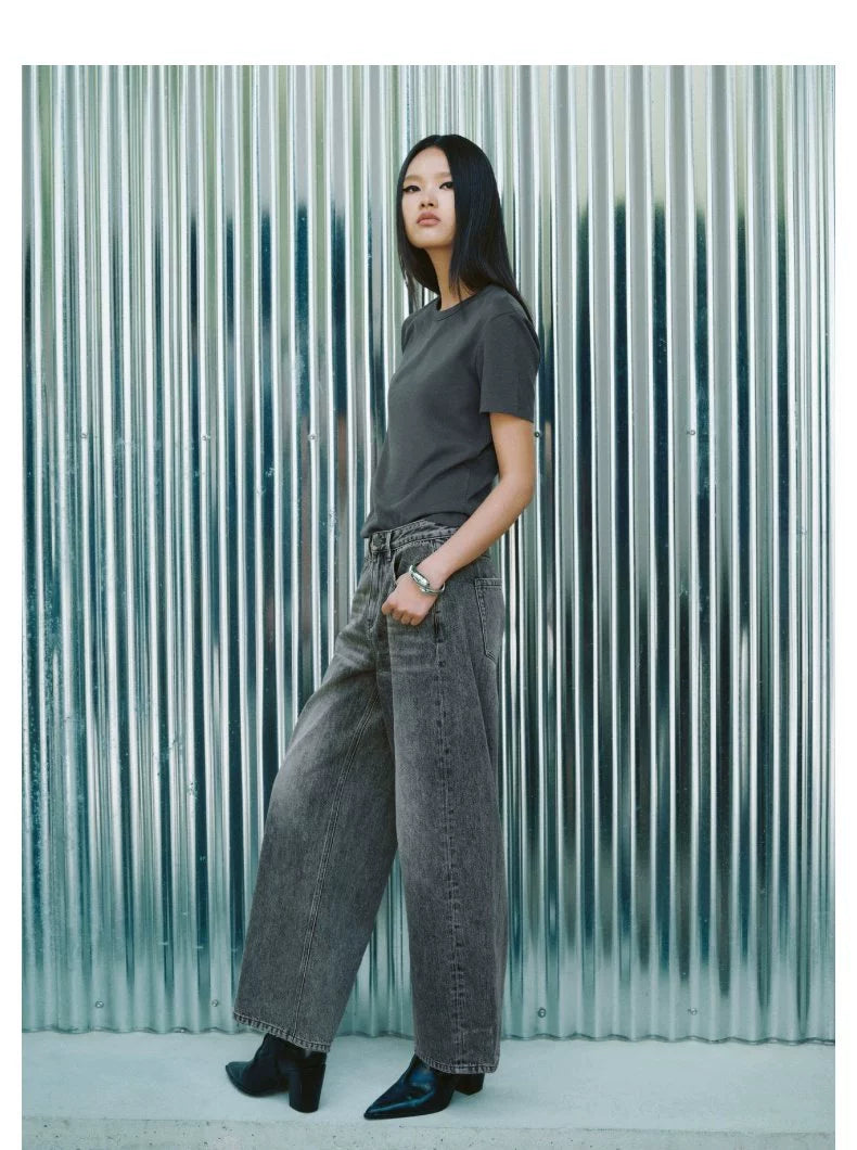 URBAN REVIVO Simple Basic Solid Color Cotton Round Neck Tee